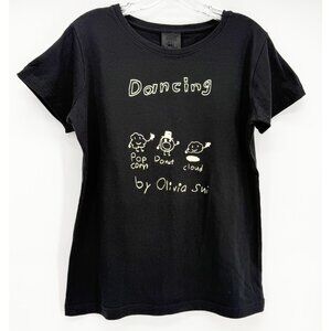 ANNA SUI black Short Sleeve Graphic tee dancing popcorn donut cloud M